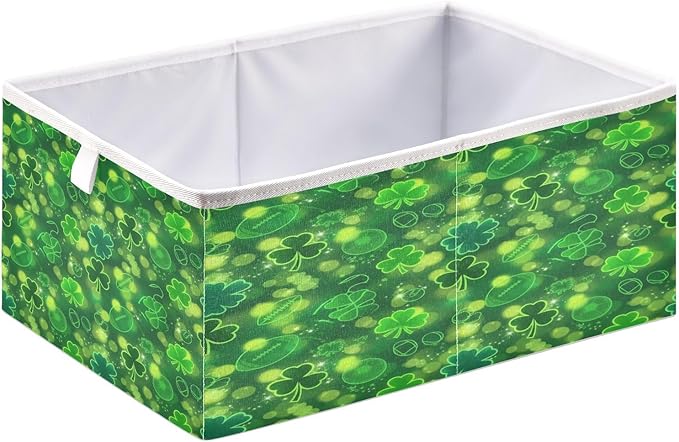 Bolaz Green Clover St Patricks Day Closet Organizers Storage Cubes Storage Bins Shelf Baskets Containers for Home Room Office,Rectangle