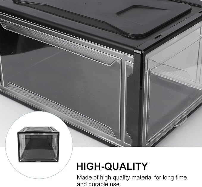PRETYZOOM Large Sneaker Shoe Box with Flip Lid and Black Snap Closure Stackable Drawer-style Storage Container for Men and Women’s Shoes for Entryway and Closet