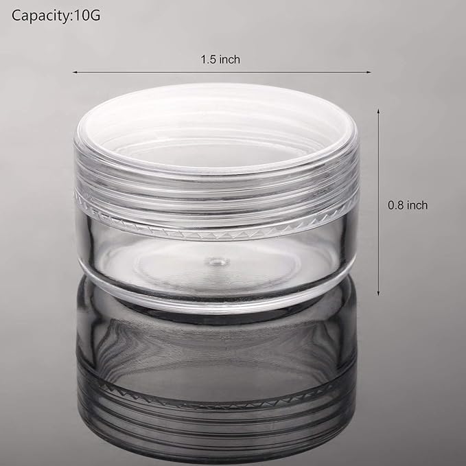100 Count 10g Sample Jars with Lids Makeup Jars Plastic Lip Scrub Containers TSA Approved Cosmetic Containers for Traveling - Clear