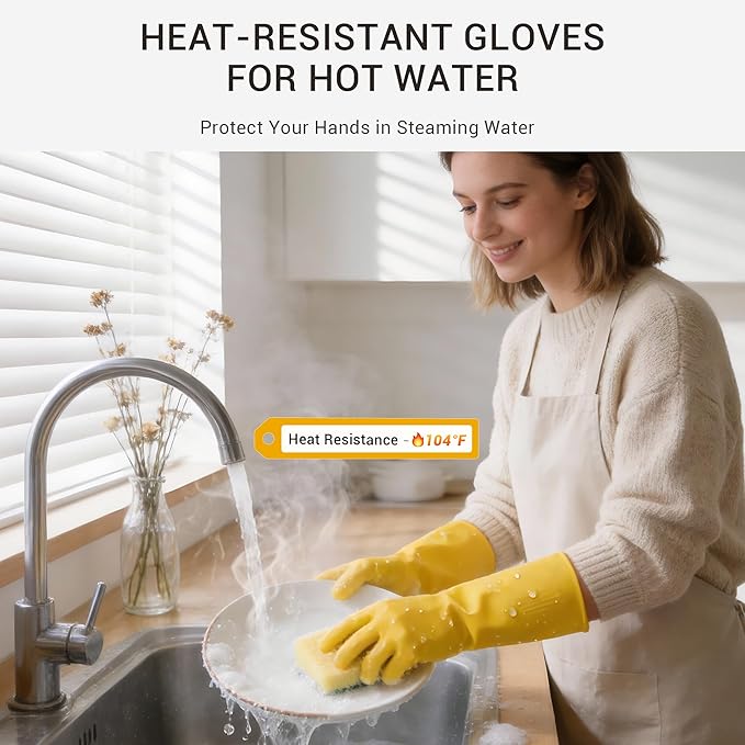 3 Pairs Rubber Dishwashing Gloves, Reusable Household Cleaning Gloves for Women Men, Kitchen and Bathroom Cleaning, Gardening, Pet Care, Extra Thickness, 20 Mil, 13", Heavy Duty, Non-Slip, M