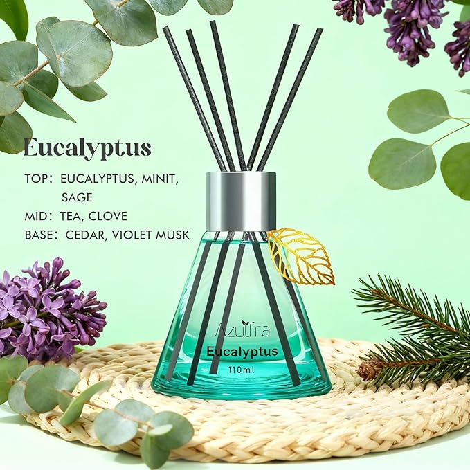 Reed Diffuser Set, Eucalyptus Scented Diffuser for Home, Home Fragrance Scent Essential Oil Stick Diffuser for Room Shelf Decor, 3.4 oz
