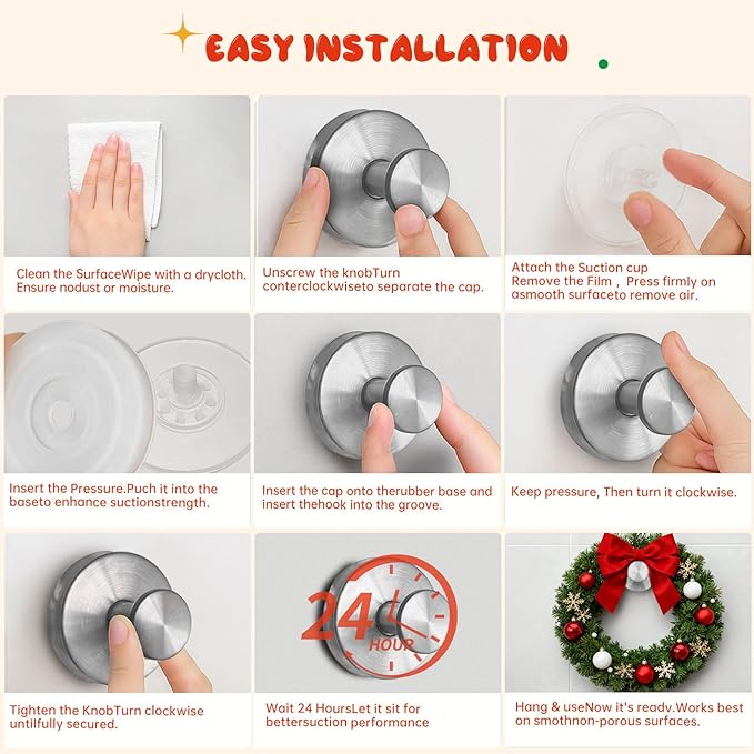 4 Pcs Suction Cup Hooks，No-Drill Suction Cup Hooks， Removable Hook，Towel Hook，Suction Hook for Shower,Bathroom, Bedroom, Glass Window