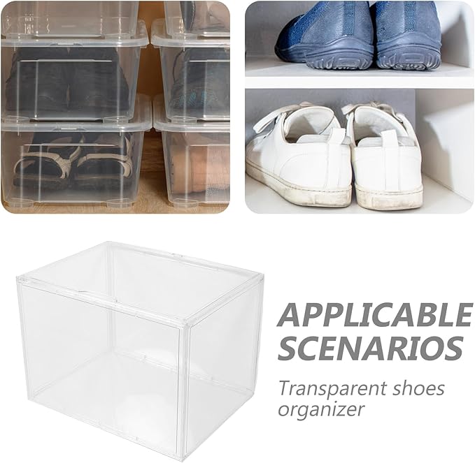 IMIKEYA Acrylic Shoe Box Organizer, Extra Large 45x33x33cm Stackable Sneaker Storage Container with Side Opening for Boot Display and Closet Organization