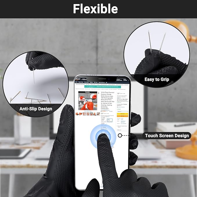 10 Mil Nitrile Gloves XL - 100 PCS Heavy Duty Mechanics Black Disposable Work Gloves for Cooking, Washing Dishes, Gardening, Cleaning, Painting, Chemical Resistant & Oil Resistant