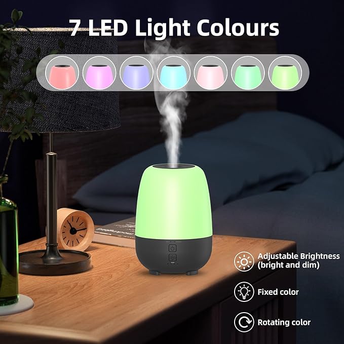 150ML Rechargeable Battery Powered Essential Oil Diffuser, 7-Hour Run time, 7-Color LED Lights, Cordless Portable Aromatherapy Diffuser for Home, Office, Travel (Black)