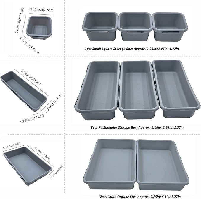 U-KIME Desktop Storage Box ,Tabletop Clutter Organizers For Cosmetics, Stationery, Kitchen Utensils, Office Supplies & Small Items(Light gray / 8-Piece set)