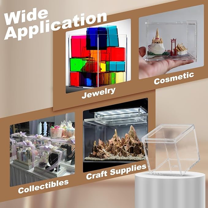 Acrylic Box with Lid, 6.69 x 6.69 x 2.76 in Acrylic Display Case Plastic Square Cube Container Storage Holder Stackable Bins for Cosmetic Collectible Candy Jewelry(2 Pack, Clear)