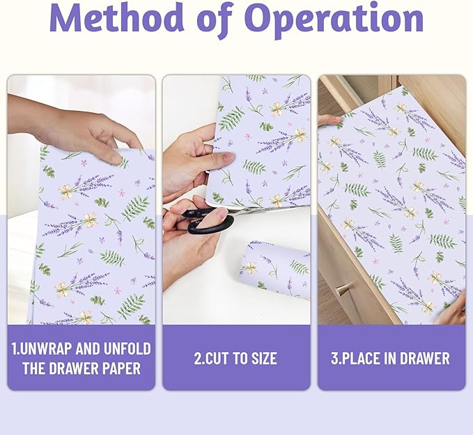 SCENTORINI Scented Drawer Liners for Dresser, 12 Sheets Lavender Scent Drawer Paper Liners,14.3x19.5 Inch Scented Paper Sheets for Home Shelf Closet Bedroom Drawers