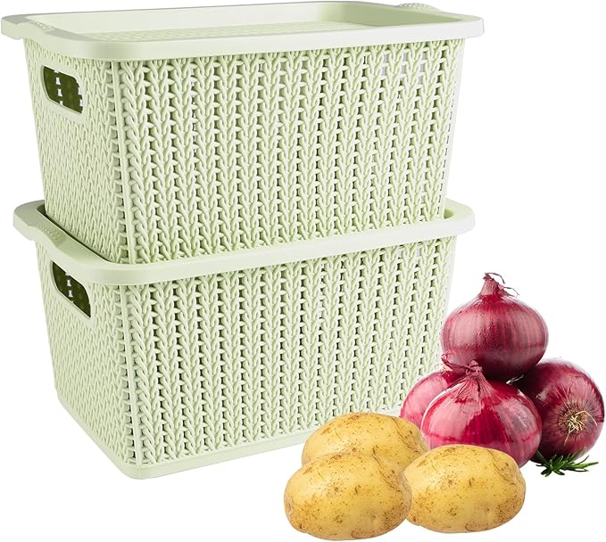 Onion and Potato Storage Bins Set,Stackable Plastic Pantry Box with Lids,BPA-Free,Potatos and Onions Storage Baskets for Kitchen,Countertop,More Vegetable Storages Pantry Baskets Organization