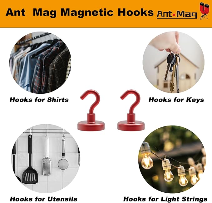 Ant Mag Strong Magnet Hooks 100lbs+ Pulling Force Neodymium Hooks Hangers Heavy Duty Used for Home Kitchen Refrigerator