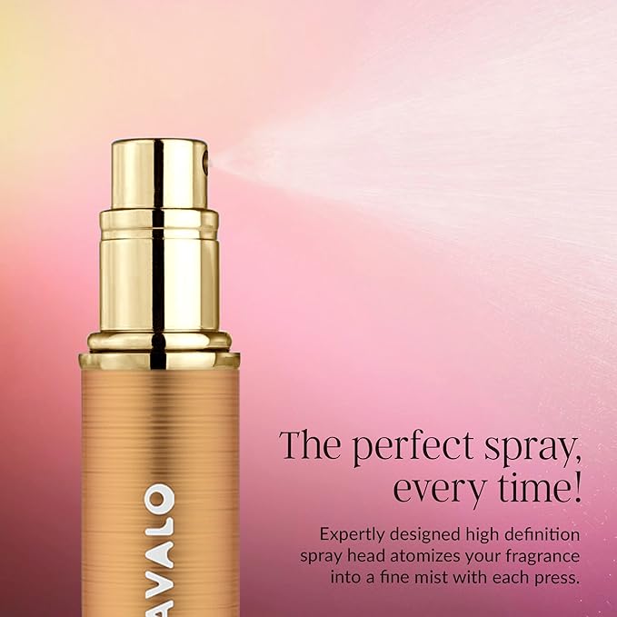 LUX Perfume Atomizer - Leak-Proof and TSA Approved for Air Travel - Reusable Airtight Easy Fill Mini Pump Sprayer - Lightweight Portable - Brushed Polished Metal Alloy Outer Shell - Gold