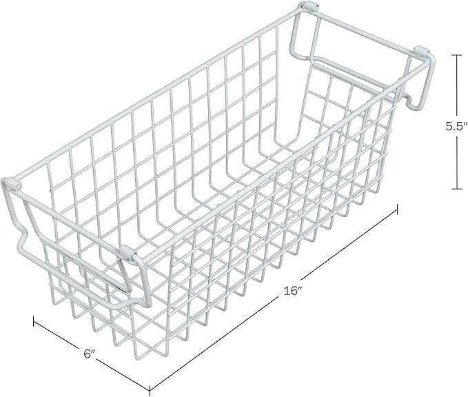 Home-Complete 16" Large Stackable Wire Baskets, 3-Size Set Organizer Stacking Storage Bins for Shelf, Pantry, Kitchen, Cabinets, can Also be Used in Chest Freezers (White)