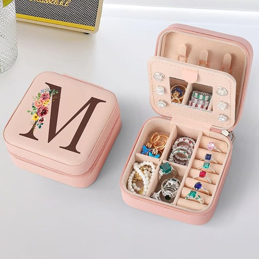Parima Gifts for Mom - Mothers Day Gift for Wife, Personalized Birthday, Mom Gift From Daughter, Mother In Law Gifts, Mama, Travel Jewelry Case for Women - Letter M, Pink