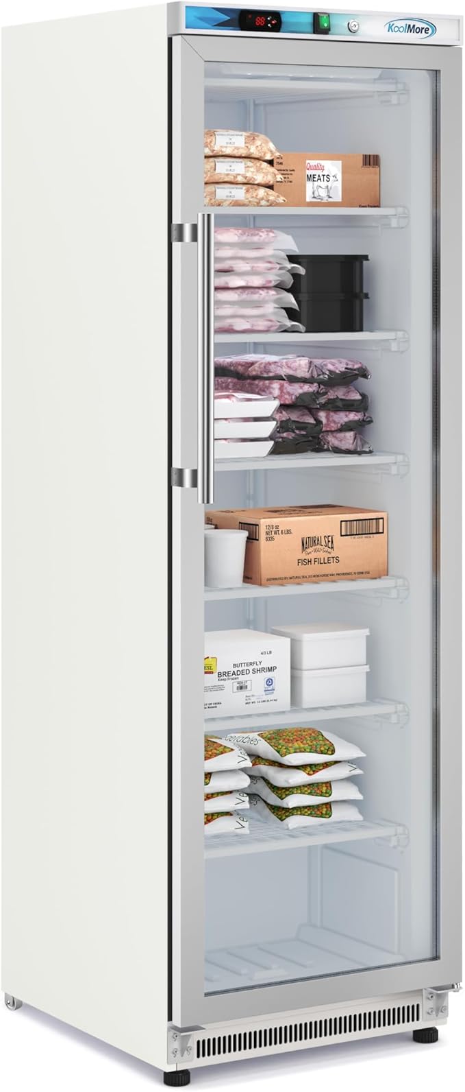 KoolMore KM-FMD12WGD 12 Cu. ft. Commercial Freezer with Glass Door in White-Manual Defrost
