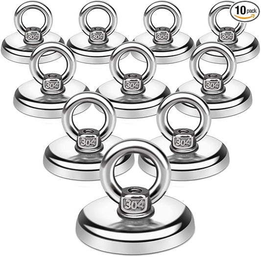 E BAVITE Magnetic Hooks, 100 LB（45KG） Heavy Duty Magnets with Countersunk Hole Eyebolt, Perfect for Home, Kitchen, Workplace, Office and Garage, Pack of 10
