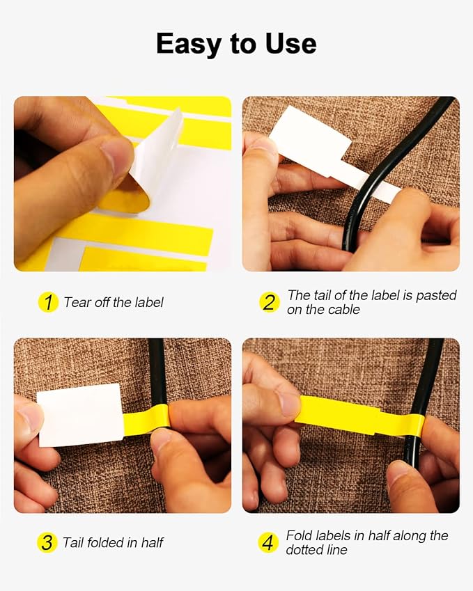 540 Pcs Cable Labels Tags for Cable Management, 9 Colors Cord Paper Ideniication Tags for Electronics, Waterproof Labeling Wire, Self Adhesive Tear Resistant Wire Labels Laser Printer & Handwriting