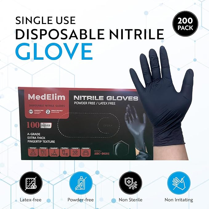 Disposable Nitrile Industrial Gloves: 5 Mil, Latex & Powder-Free, Textured, Food-Safe, Black