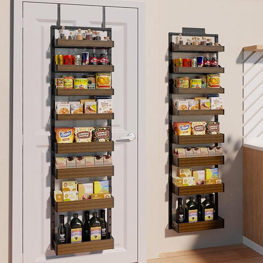 8-Tier Over The Door Pantry Organizer | Spice Rack Wall Mount with No-Shake Design, Adjustable Baskets | Hanging Seasoning Shelves, Storage Organization for Kitchen Cabinet & Closet