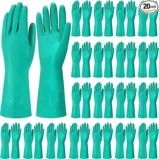 20 Pairs Chemical Resistant Gloves Heavy Duty Thick Nitrile Gloves Bulk for Cleaning, Resist Household Acid, Alkali and Oil (X-Large)