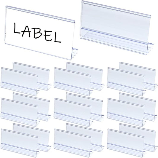 100 Pcs Shelf Label Holder Clear Plastic Clip on Labels Shelf Tags for Wire Shelving 0.15'' to 0.4'' Wood Glass Shelves Sign Price Tags