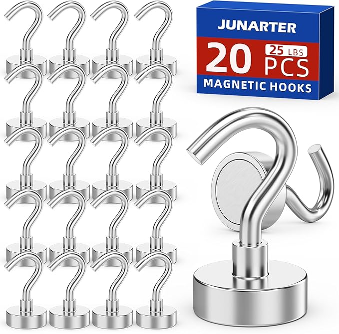 20 Pack Magnetic Hooks, 30lbs Magnet Hooks for Cruise Cabins, Strong Magnetic Hooks Heavy Duty, Magnets with Hooks, Metal Magnetic Hook for Hanging, Hook Magnets for Classroom Decor, Grill