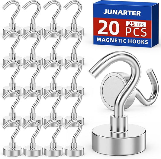 20 Pack Magnetic Hooks, 30lbs Magnet Hooks for Cruise Cabins, Strong Magnetic Hooks Heavy Duty, Magnets with Hooks, Metal Magnetic Hook for Hanging, Hook Magnets for Classroom Decor, Grill