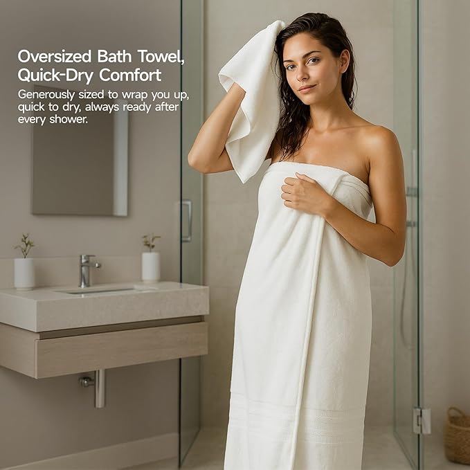 REDKISS 8 Piece Ivory Towels Set - 100% Cotton Towels Set with 2 Large Bath Towels, 2 Hand, 4 Washcloths, 600 GSM Highly Absorbent Bath Towel Sets, Cream Quick Dry Shower Towel for Family Gym