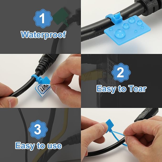 PATIKIL 6inch Zip Ties, 200pcs Cable Ties Tags Nylon Wire Marking Label Self Locking Plastic Straps Write on with Label Tags Paper for Organization Cord Network Ethernet Marking, Black