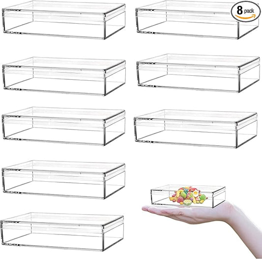 Acrylic Display Box with Lid - Clear Plastic Square Cube - 8 Pieces - Small - Wedding Party Gift Box - 4.3x2.8x1 Inch