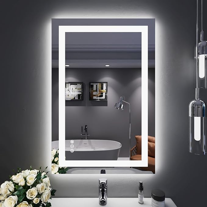 LOAAO 24"X36" LED Bathroom Mirror with Lights, Anti-Fog, Dimmable, Backlit + Front Lit, Lighted Bathroom Vanity Mirror for Wall, Memory Function, Tempered Glass, Safe to Use, ETL Listed