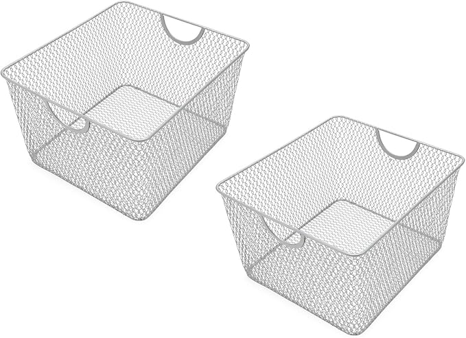 YBM Home Kitchen Pantry Organizer Wire Basket for Shelves, Cabinets, Pantry, Countertop, Mesh Open Storage Bin Metal Basket for Organizing Food Supplies 10" x 8.8" x 5.8”, Pack of 2