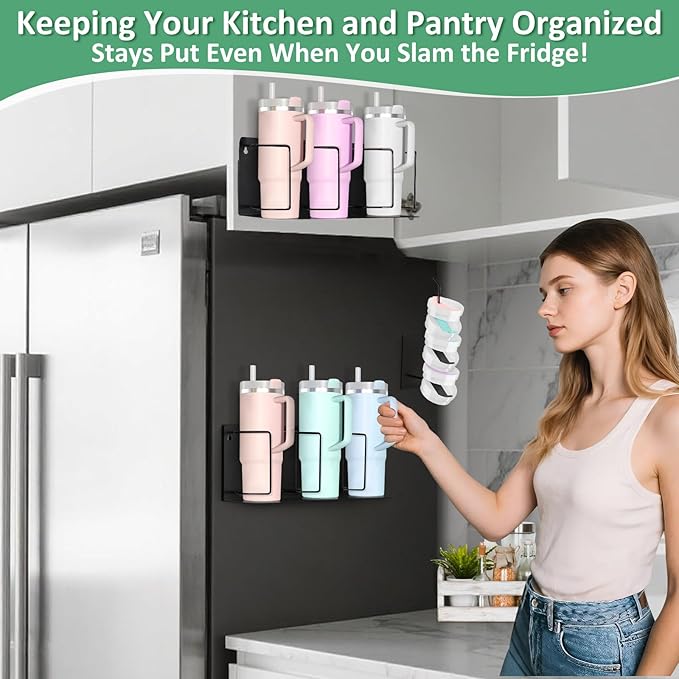 Magnetic Cup Holder for Fridge, Water Bottle Organizer for Cabinet Magnetic Cup Holder Heavy Duty Storage Tumbler Organizer for 20oz 30oz 40oz Cup Accessories