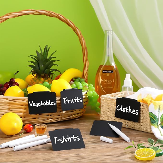 9 Pcs Plastic Basket Bin Label Clip on Removable Basket Label Clip with White Chalk Markers for Kitchen Pantry Storage Fabric Box Hanging Bin