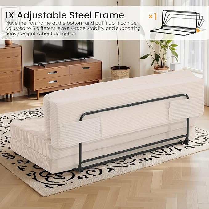 Folding Mattress Full Size, Convertible Sofa Bed with Metal Frame, Foldable Sofa Bed Floor Couch Lounge Sleeper Loveseat Folding Mattress for Living Room