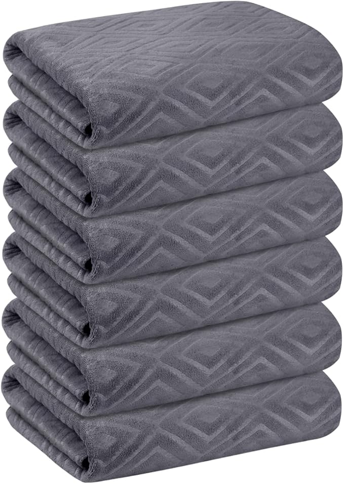 Bath Towel, Microfiber Bath Towels Set 6 Pack (30" x 60") - Large Size, Extra Absorbent, Quick Drying, Grey Diamond Embossed