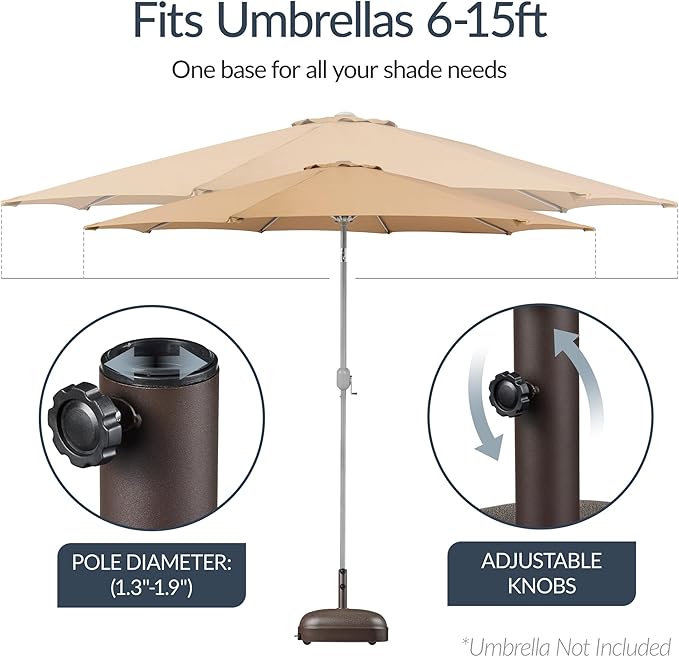 Best Choice Products 123lb Capacity Fillable Mobile Umbrella Base, Heavy Duty Market Stand for Patio, Deck, Poolside, Easy to move w/ 4 wheels - Dome Square Brown