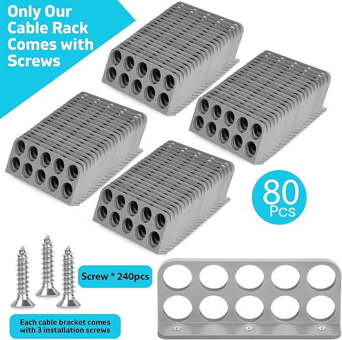 80Pack Cable Chase-Wire Bracket,Cable Support Wire Bracket Holder for NMB Electrical Cord Organized Management,Electrical Wire Dispenser with Screws,Labor Time Saving,1" with 10-Hole Design