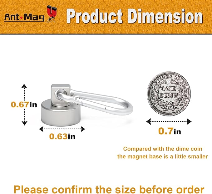 Ant Mag Magnets Hooks Heavy Duty with Carabiner 22lbs Strong Magnets Great Hanging for Refrigerator Cruise Cabin Grill Wreath Kitchen Office 10 Pack