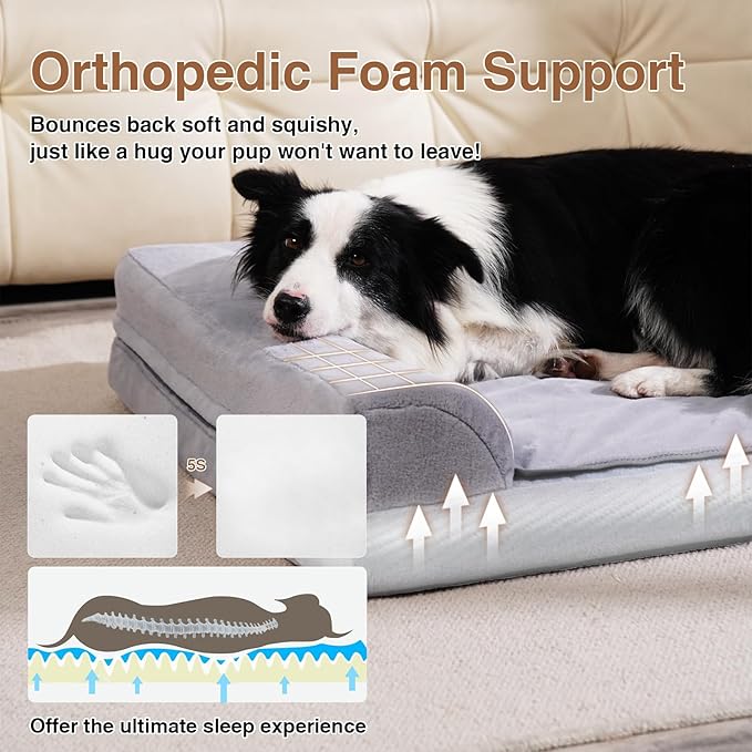 Dog Bed Medium Size Dog, Orthopedic Dog Bed for Medium Dogs, Waterproof Memory Foam Pet Bed, Dog Couch Sofa with Washable Removable Cover, Grey - 27.95x23.2x6.3in