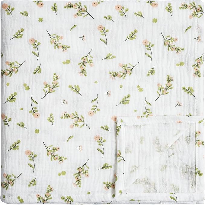 Meracorallo Muslin Swaddle Blanket, 100% Cotton Receiving Blanket Soft and Breathable Swaddle Wrap for Baby Boys and Girls, Flower