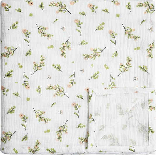 Meracorallo Muslin Swaddle Blanket, 100% Cotton Receiving Blanket Soft and Breathable Swaddle Wrap for Baby Boys and Girls, Flower