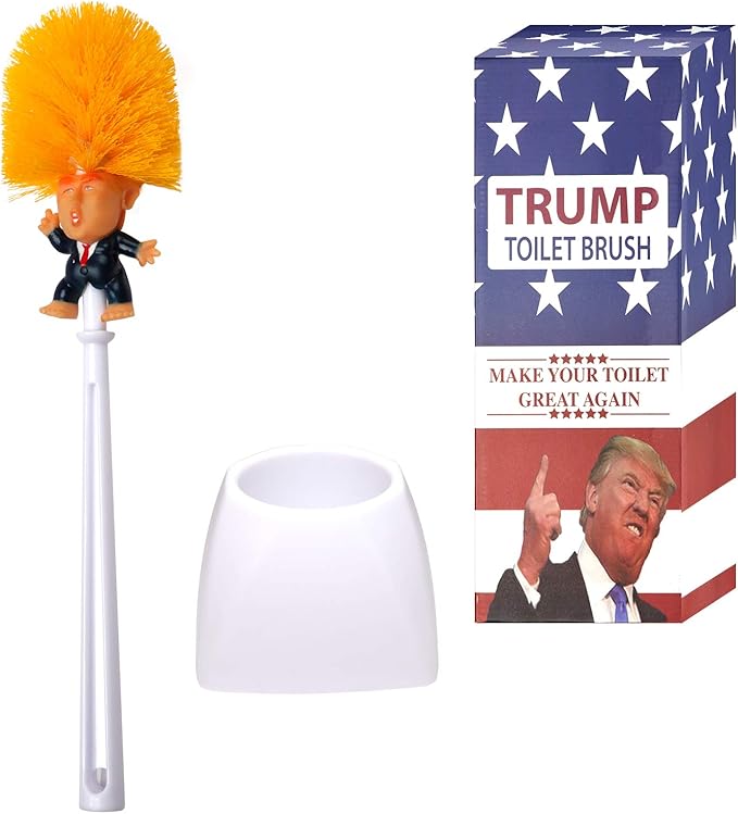 Liphontcta Liphontcta Donald Trump Toilet Brush Bowl with Holder, Funny Gag Gift for Your Friends and Family, Make Your Toilet Great Again, The Presidential Novelty Gift. (Trump Brush + Base)