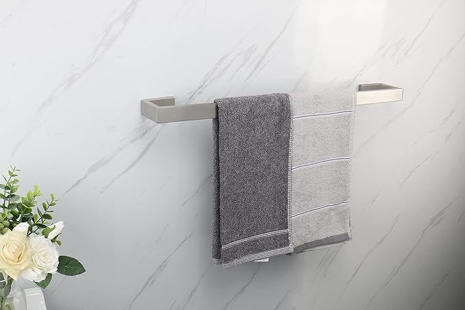 TocTen Bath Towel Rack - Square Base Thicken SUS304 Stainless Steel Towel Bar for Bathroom, Bathroom Bar Accessories Towel Rod Heavy Duty Wall Mounted Towel Holder (Brushed Nickel, 24 Inch)