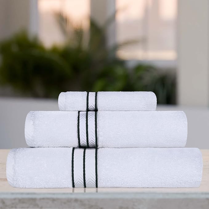 Superior Hotel Turkish Cotton 3 Piece Towel Set, Ultra Plush Spa Quality Heavyweight Essentials for Bathroom, Thick Absorbent and Soft, Dobby Border, Includes 1 Bath 1 Hand 1 Washcloth, Teal