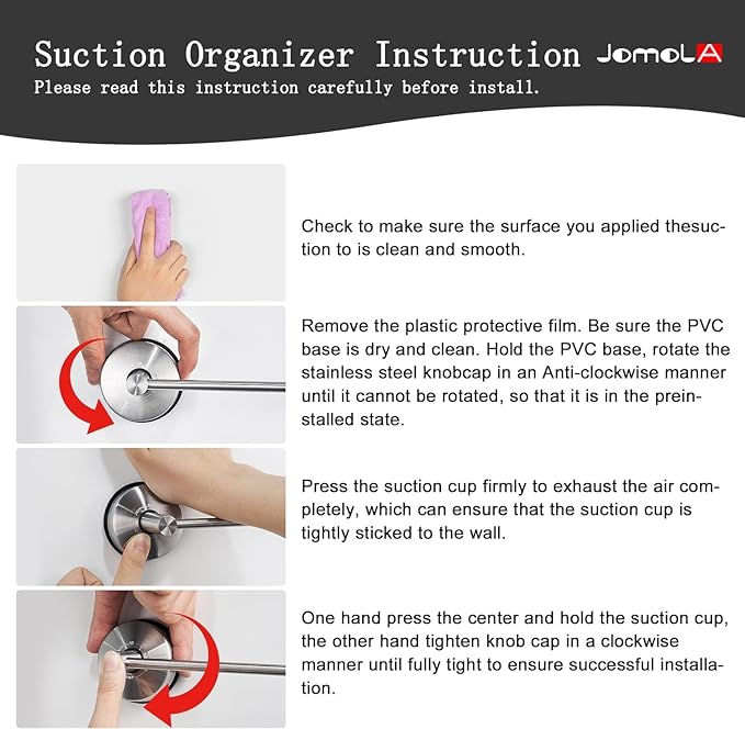 JOMOLA Towel Bar Suction Hand Towel Rack for Bathroom Stainless Steel Kitchen Towel Rail Holder Storage Hanger No Drilling Towel Bar Matte Black,17 inches