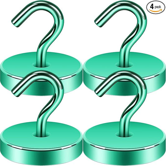 Neosmuk Magnetic Hooks, Heavy Duty 170lb Strong Magnets for Cruise Cabins, Ship Essentials, Large Metal Hooks for Hanging on Fridge(Green,Pack of 4)