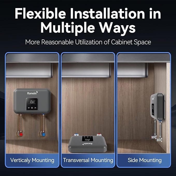 GEN II Ranein Electric Tankless Water Heater Ultra Edition, 8kW, 240V, On Demand Instant Endless Water Heater with LED Display, Point of Use, Compact Under-sink Design for Bathroom and Kithcen