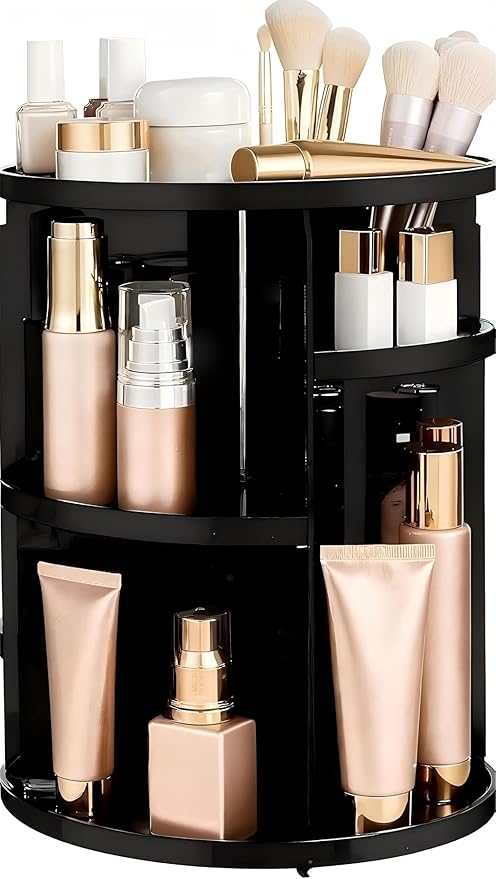 HBlife 360 Rotating Makeup Organizer Adjustable Carousel Large Capacity Revolving Perfume Organizer Skincare Organizers Cosmetic Storage Spinning Holder for Vanity, Black