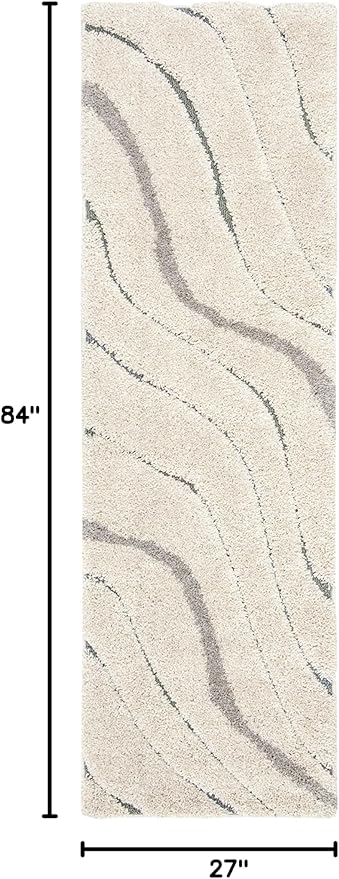 SAFAVIEH Florida Shag Collection Runner Rug - 2'3" x 7', Cream & Light Blue, Non-Shedding & Easy Care, 1.2-inch Thick Ideal for High Traffic Areas in Living Room, Bedroom (SG472-1160)