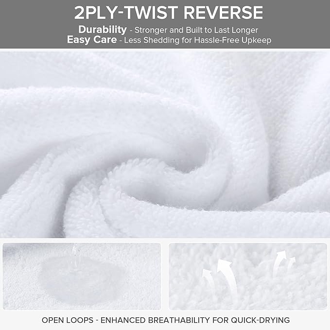 Comfort Spaces Towel Set for Bathroom 6 Piece Luxury Bath Towel Set 2 Hand Towel for Bathroom 2 Washcloth 2 Large Bath White Towel Sets 100% Cotton Quick Dry Towel Zero Twist Soft Lightweight Hotel